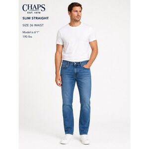 Chaps Jeans Mens 36x32 Blue Slim Straight Leg Stretch Denim‎ Pants Medium Wash